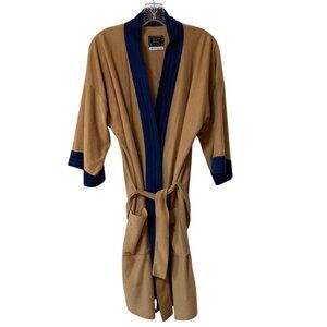 Van Heusen Mens Robe VTG 70s Velour Tan Blue Pockets One Size Swanky Kimono Styl